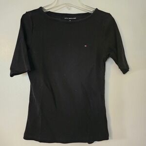 S Vintage Tommy Hilfiger Black Short Sleeve 100% Cotton Tee, Size Small